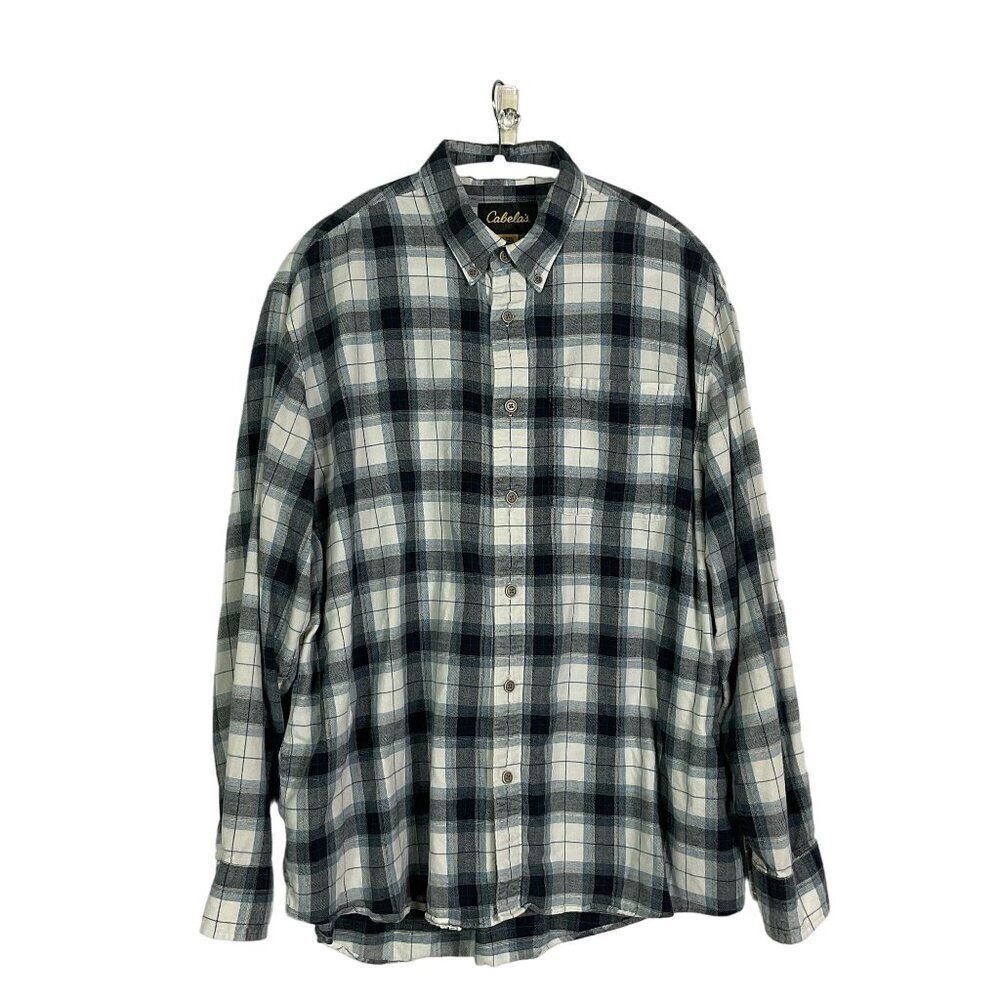 Cabela's Men's XL Plaid Button-Down Shirt 100% Cotton Blue/White
